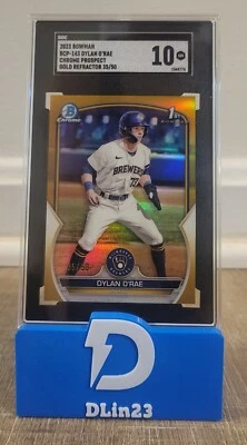 2023 BOWMAN CHROME PROSPECT DYLAN O'RAE TRUE GOLD REFRACTOR #/50 BCP-143 SGC 10 - Image 1 of 2