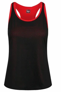 Women's Fila Tank Top Size 12 Black Red Mesh Activewear Becky New With Tags - Picture 1 of 7