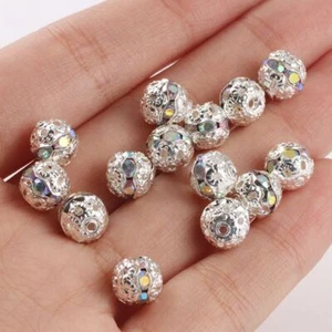 50pcs Ab Rhinestone Balls Multicolor Crystal Round Loose Spacer Beads Accessory - Picture 1 of 54