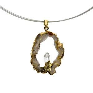 Geodenscheibe | mit Kristall | Amethyst | Inkl. Lederband | oval | naturprodukt - Bild 1 von 1