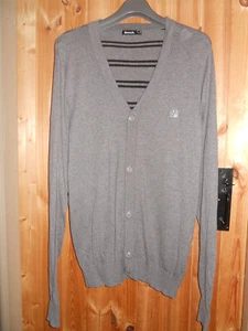 Bench - Grey Cotton & Cashmere Striped Cardigan / Jumper - Size L - All Season - Picture 1 of 5