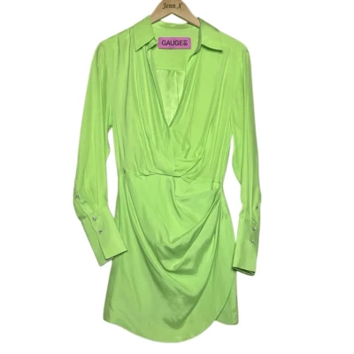 Gauge 81 Green Long Sleeve Naha Draped Shirt Mini Dress Size S Silk Blend - Image 1 of 4