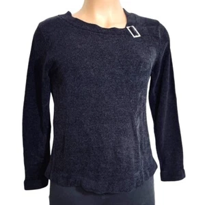 ERIKA Luxurious Black Chenille Sweater Women's XL Rhinestone Brooch Neckline EUC - Picture 1 of 24