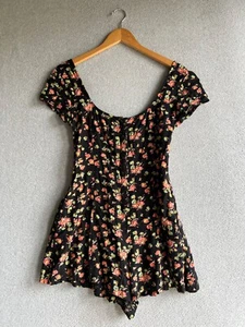 Urban Outfitters Romper Medium Black Floral Bohemian Jumpsuit Hippie - Picture 1 of 8