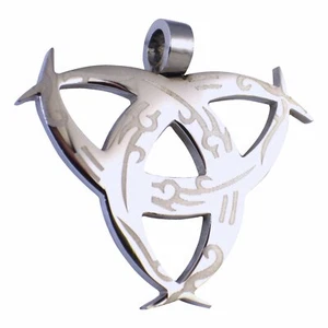 Viking Triple Horn of Odin Necklace Stainless Steel Norse Triskelion Pendant - Picture 1 of 2