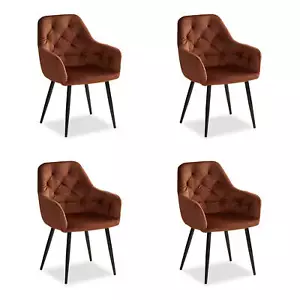 Polsterstuhl Esszimmer 4er Set mit Armlehnen Samt Braun Stühle Küche Homestyle4u - Bild 1 von 8