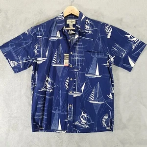 Camicia hawaiana Cooke Street da uomo blu medio stampa barca a vela nuova con etichetta - Foto 1 di 11