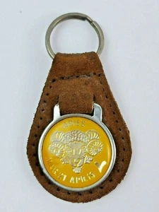 Vintage Aries leather keychain keyring metal back Brown - Picture 1 of 5