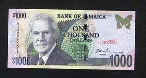 JAMAICA  1000  DOLLARS  2008  PICK # 86f  UNC. - Picture 1 of 2