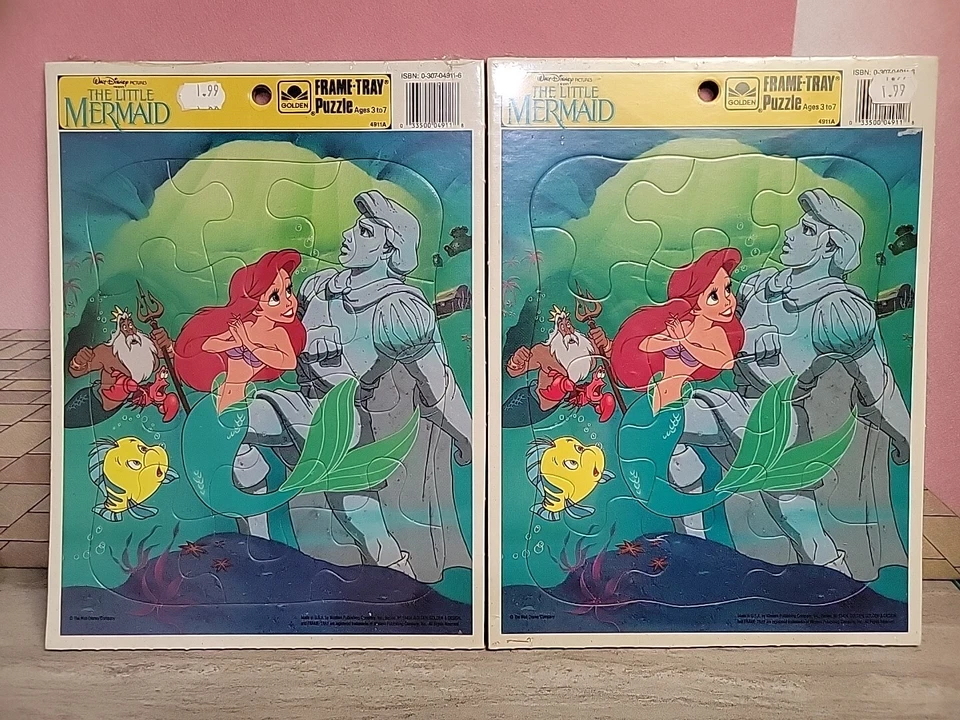 The Little Mermaid Ariel Golden Frame Tray Puzzle Vintage 1989 Disney 4911a