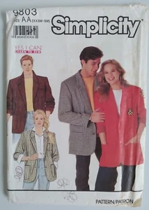 SIMPLICITY #9803 MEN MISS TEENS SIZES XXS-XS-SM LOOSE FITTING JACKET PATTERN CUT - Picture 1 of 4