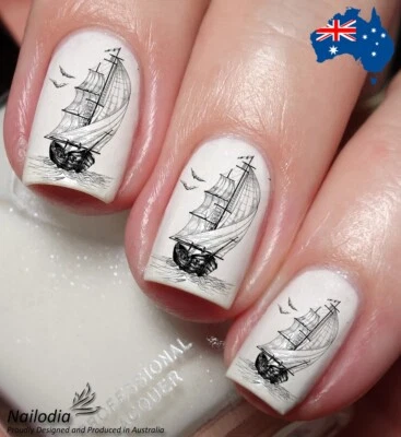 NAILODIA Vintage Sailboat Ship Nail Art Decal Sticker Water Transfer Slider - Sailing