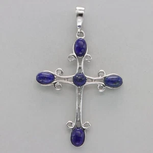 Colgante Cruz LAPISLÁZULI Azul PLATA ESTERLINA 925 Gemas Genuinas 901e - Imagen 1 de 11