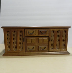 London Leather Wood Jewelry Box VTG Japan MCM 2 Cane Door 8 Drawers Dresser 18" - Picture 1 of 13