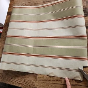 Wallpaper REMNANT Sage Green & Maroon Cream Striped at least half roll 21.5"W - Picture 1 of 9
