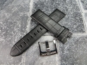 22 mm Lederarmband schwarz Uhrenarmband mit Original-Zubehör-Hersteller Montblanc Schließe ohne Naht - Bild 1 von 7
