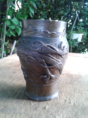 ANCIEN VASE JAPONAIS EN BRONZE  DECOR DRAGONS CACHET MEIJI - Photo 1/4