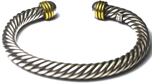 Sterlingsilber Mexiko zweifarbig Kabel Stab Manschette Armband 12 mm 7" Handgelenk - Bild 1 von 5