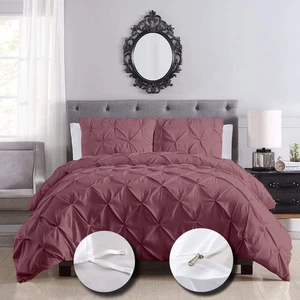 Luxury Plum Pinch Pleated Pintuck Duvet Cover Set Super King 108x98 Size Egyp... - Bild 1 von 8