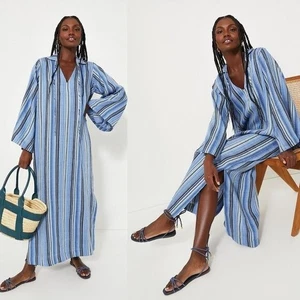 Lisa Marie Fernandez NEW Sea Striped Long Sleeve Linen Tunic Caftan Size 0 - Picture 1 of 15