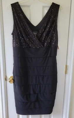 Vestido Colección Dressbarn Talla 16W Negro Sin Mangas Lentejuelas En Niveles Formal  Foto 1 de 4