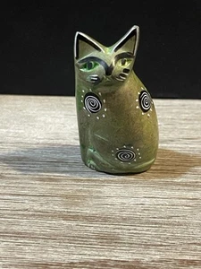 "Estatuilla de gato Kenia jabonera tallada a mano vintage verde negro diseño círculo 2"" T" - Imagen 1 de 10