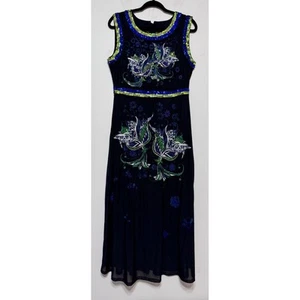 Vtg Y2K Cynthia Rowley Embellished Midi Dress Size 10 Fairy Grunge Maximalist - Picture 1 of 7