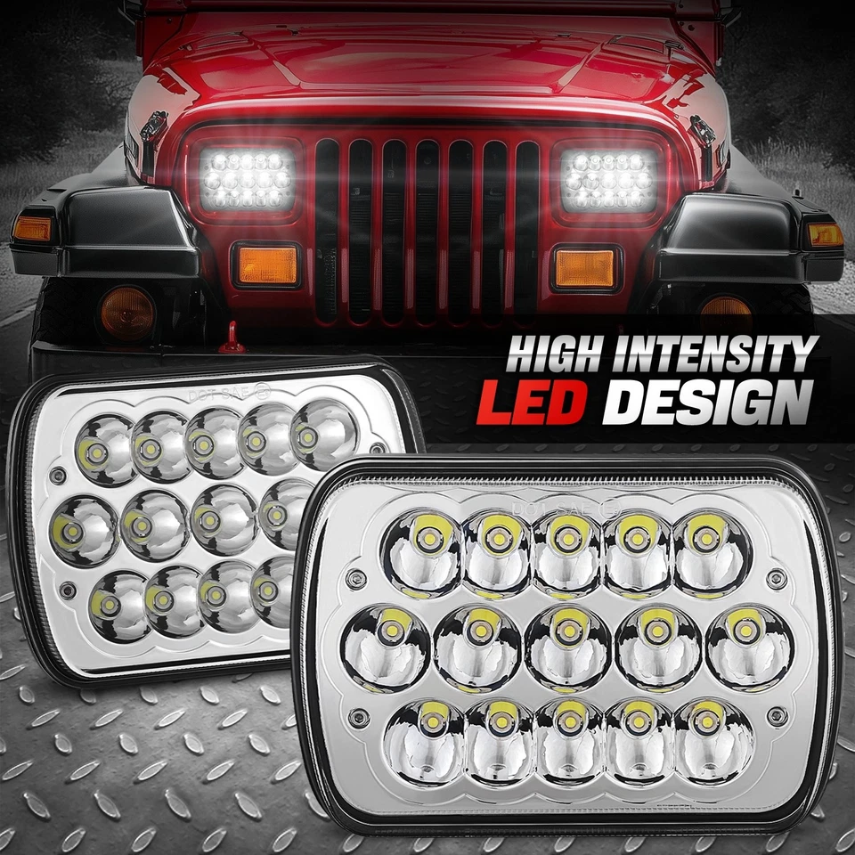 Chrome LED 7x6 H6054 Sealed Beam Headlight Lamp LH+RH For S10 D21 Astro Safari - Image 1 of 4
