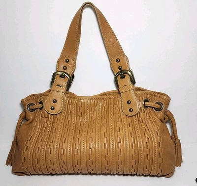 ISABELLA FIORE 3D INTERLOCKED LEATHER HARRIET BROWN  HOBO SHOULDERBAG MRP $545  - Image 1 of 4