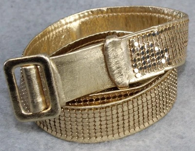 Whiting & Davis Mesh Metallic Gold Leather Belt Fits 24-27"  Small metal - Image 1 of 4
