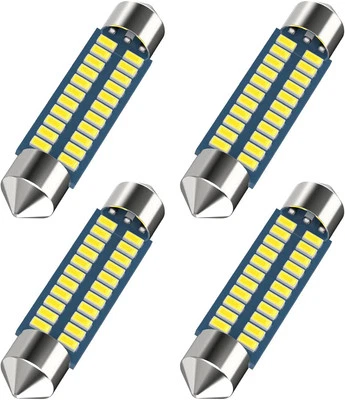 SERUNDO AUTO 42mm 578 LED Festoon Bulbs Pack of 4 Bright White 6000K Low Power Replacement