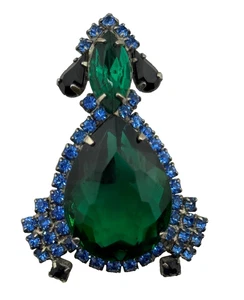 Vintage grün und blau Strass Hund Tier Figur Brosche Anstecknadel unsigniert - Bild 1 von 17