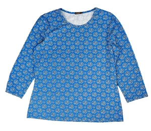 J. MCLAUGHLIN Smooth Stretch Tee Top Size L Blue Floral Geo Print Round Neck - Picture 1 of 8