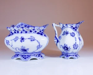 Zugarbowl & Creamer #1031 #1112 - Pizzo pieno scanalato blu - Royal Copenhagen - Foto 1 di 5