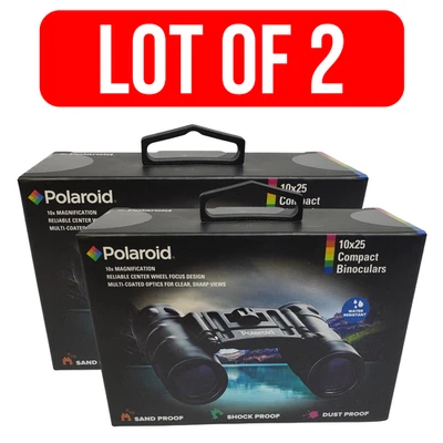 Lot of 2 Polaroid 10x25 Compact Binoculars Shock Proof, Water Resistant - NEW - Image 1 of 4