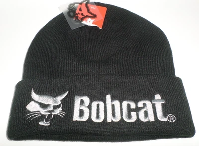 Gorro tejido Bobcat negro con logotipo bordado gris acrílico OSFM NUEVO CON ETIQUETAS Foto 1 de 4