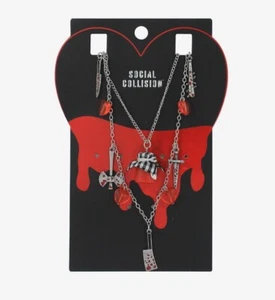 Conjunto de collar corazón arma sangrienta colisión social tema candente Halloween horror - Imagen 1 de 2