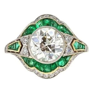 1900-15er Art Deco 3 Karat CZ & Smaragd Braut Damen Ring in 935 Argentium Silber - Bild 1 von 6