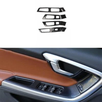Painel de elevação de janela de fibra de carbono ABS interruptor tampa acabamento adequado para Volvo S60 2011-2018 - Imagem 1 de 4