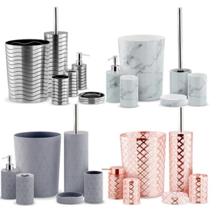 Practical 6pc Bathroom Accessories Set Bin Soap Dispenser Toothbrush Tumbler - Picture 1 of 16