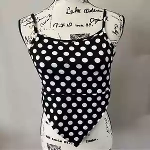 Vero Moda Vvmary Singlet Krawatte Rücken Crop Tank Top groß schwarz weiß Tupfen - Bild 1 von 7