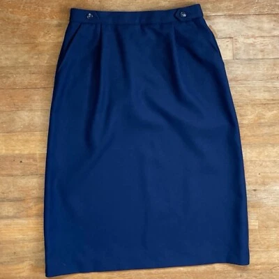 Falda de sarga azul marino vintage talla pequeña/mediana 27-29" cintura elástica años 80 Foto 1 de 4