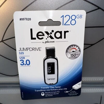 Lexar 128 GB JUMPDRIVE S25 USB 3.0 Brand New Unopened Package White and Black - Image 1 of 2