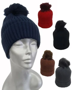 Mens or Womens Fleece Lined Fall Winter Knit Beanie Hat caps snaps - Picture 1 of 13