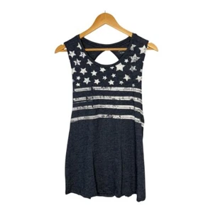 BCG American Flag Tank Top Patriotic Sleeveless Cutout Back Blue Women Size XL - Picture 1 of 7