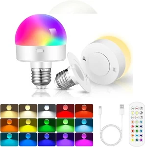 USB Wiederaufladbare LED Glühbirnen Mit Fernbedienung 3-Farben Dimmbar RGB E27 - Bild 1 von 12