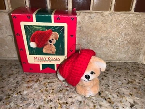 Hallmark Christmas Ornament Flocked Knit Santa Hat Merry Koala 1986 #1320   2"  - Picture 1 of 12