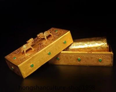 34'' rare bronze gilt animal dragon tortoise turtle Box scriptures inside a set - Image 1 of 4