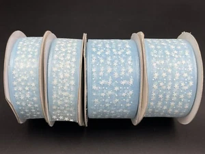 Lot Of 4 Rolls Baby Blue White Stars Sheer Nylon Ribbon 7/8"x50yds, 1-1/2"x50yds - Picture 1 of 3