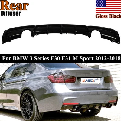 Fit For 2012-2018 BMW F30 3 Series M Sport Sedan Rear Lower Bumper Diffuser Lip - Image 1 of 4